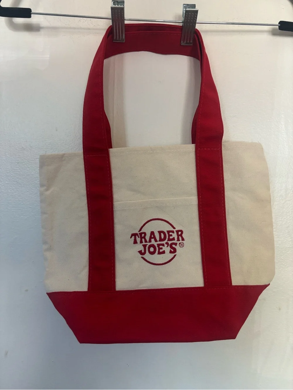 NWT Trader Joe’s Red & Cream Mini Canvas Tote Bag
